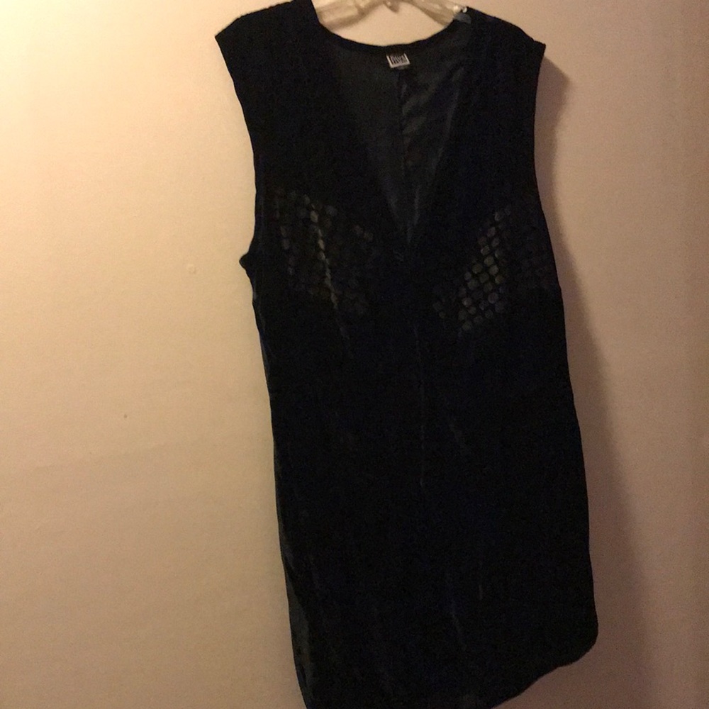 Blue Fish vintage black velvet long open vest